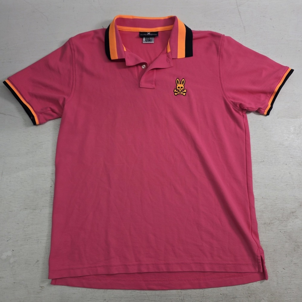 Psycho Bunny Pink Baily Tipped Polo Shirt Embroidered Pima Cotton‎ Men's Sz L 6